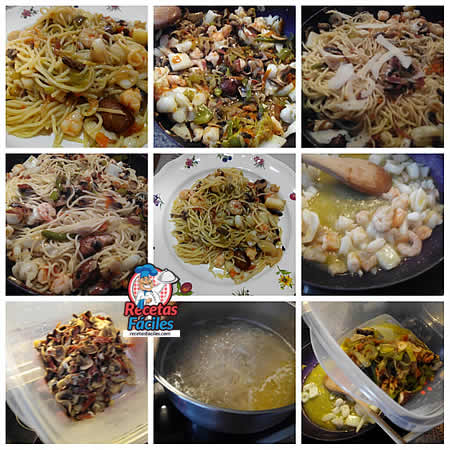Recetas Fáciles de Espaguetis con gambas, sepia y verduras